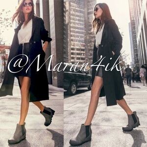 Sorel Lea Wedge Boots Dark Gray Pull-On Waterproof Leather Winter Shoe 11